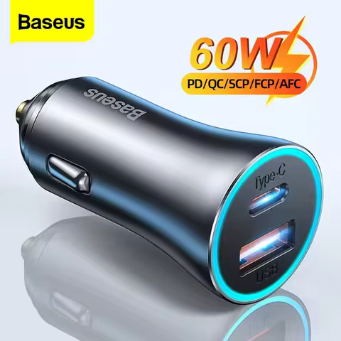Baseus 60W Metal USB Type C Car Charger Quick Charge SCP AFC QC 4.0 PD 27W USBC Phone Charger For iP