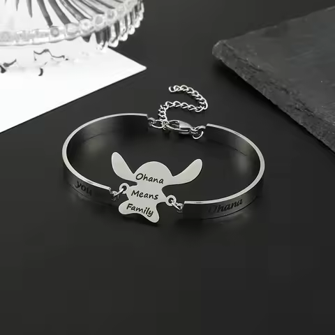 Disney Lilo & Stitch Bangle, You Are My Ohana Bracelet, Cartoon Stainless Steel Bracelets for Women,
