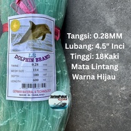 028MM X 114MM (4.5" Inci) X 100MD X 600ML Jaring Pukat Ikan / Mata Lintang / Isi Kosong / Warna Hija