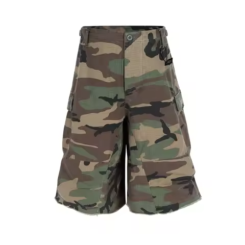 M65 Silhouette Camouflage Cargo Cropped Shorts for Men Wide Leg Patchwork Baggy Summer Shorts Oversi
