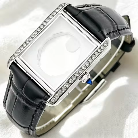27mm*35mm Diamond Set Watch Case Rectangle Dial Women Leather No Logo For Seiko Tank Must Cartier VJ