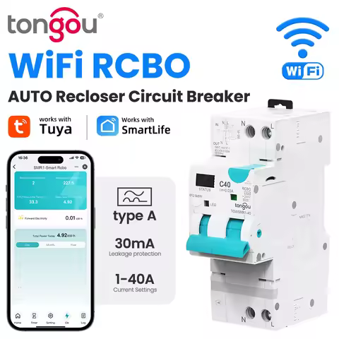 WIFI RCBO TYPE A Adjustable Smart Circuit Breaker Residual Current Circuit Breaker With Over Current
