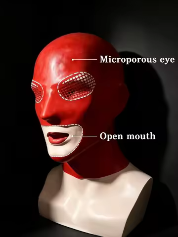 Red Latex Full Head Hood Microporous Eyes Open Mouth Unisex Rubber Mask