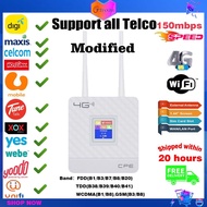 【Modified】RJ45 WAN/LAN Port 4G LTE Unlock 300Mbps CPE wireless  Sim card WIFI Router with 2 External Antenna Hotspot Modem Dongle wi fi Digi Maxis Celcom U Mobile Unifi sim 4G Router
