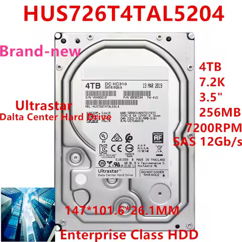 New Original HDD For WD 4TB 7.2K 3.5" SAS 12 Gb/s 256MB 7200RPM For Internal Hard Disk For Enterpris