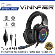 VINNFIER TOROS 5 PRO / TOROS 6 WIRED RGB LED LIGHT GAMING HEADSET WITH BUILT-IN MICROPHONE, EXTRA BA