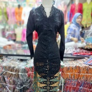 kebaya encim bordir senada panjang - hitam xxl