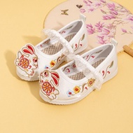 Girls' Hanfu Shoes Ancient Costume Children's Embroidered Shoes Ancient Costume Old Beijing Little Princess Chinese Style Cloth Shoes Jade Rabbit