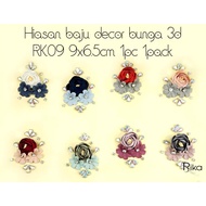 Hiasan baju decor bunga 3d RK09 9x6.5cm 1pc 1pack