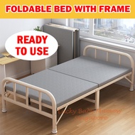 Foldable Bed with Frame Single Double Bed/Bed Frame with Topper/Ready To Use/Simple Portable