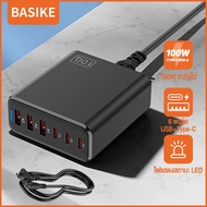 Basike 100W เครื่องชาร์จ GaN 6พอร์ต 3type C+3USB ที่ชาร์จความเร็วสูง QC 4.0 PD 3.0 Type C ชาร์จเร็วส