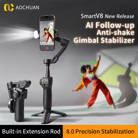 AOCHUAN Smart V8 3-Axis Handheld Gimbal Phone Stabilizer with Extension Rod Tripod Face Tracking for