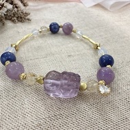 紫水晶貔貅手串 // 紫玉藍玉髓月光石鈦晶黃銅手鍊