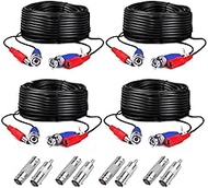 4-Pack 60ft Black Pre-Made All-in-One BNC Male to Male Video and Power Cable Wire Cord with RCA Conn