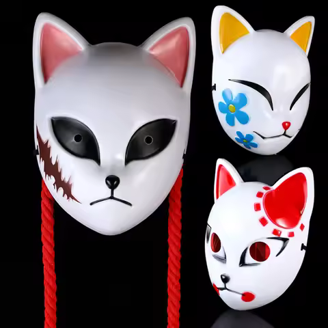Japanese Anime Demon Fox Mask Cosplay Sabito Makomo Tanjiro Thicken Plastic Animal Masks Halloween P