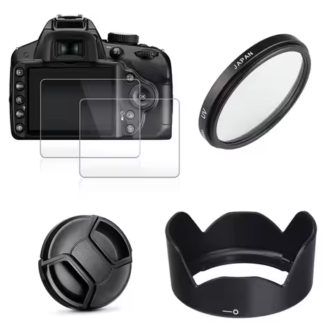 UV Filter Lens Hood Cap + 2x Glass Screen Protector For Canon EOS M10 M100 M200 M6 M50 EF-M 15-45mm 