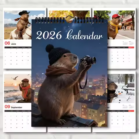 1PC 2026 Capybara Wall Calendar Planner, 12-Month Cute Capybara Photos, Daily View & Monthly Layouts