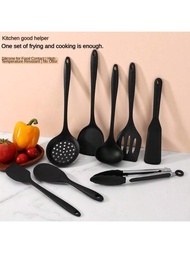 Bộ dụng cụ nấu ăn bằng silicon 8 món cho chảo chống dính - Dụng cụ nhà bếp chịu nhiệt có móc (màu đe