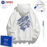 NASA ASEE เสื้อกันหนาวมีฮู้ดลายกราฟฟิตี้สีขาวสำหรับผู้ชายและผู้หญิง เสื้อโอเวอร์ไซส์คู่หลวม  NASA AS