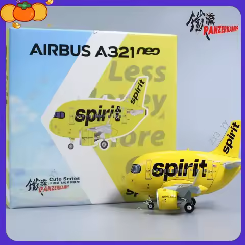 NEW Panzerkampf Cartoon Airplane Model Full Alloy 70102PP Airbus A321NEO Spirit Airlines Display Mod