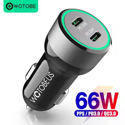 WOTOBEUS 66W USB C PD PPS Dual-port Car Charger Fast Charging Station PD30W 27W 18W QC3 for iPhone 1