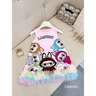 Váy đầm H50 labubu phối ren cầu vồng cho bé gái