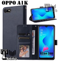 LEATHER CASE FLIP UNTUK OPPO A1K -FLIP  WALLET CASE KULIT OPPO A1K- CASING DOMPET-FLIP COVER LEATHER-SARUNG BUKU HP