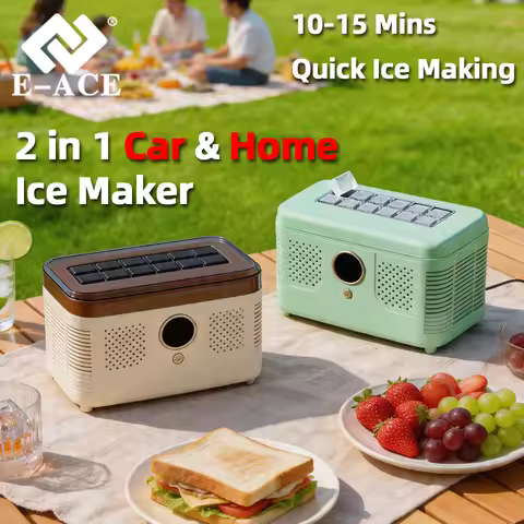 E-ACE Portable Small Ice Maker 100V-230V Mini Home Dormitory Office Camping 12VCar Cube Ice Automati