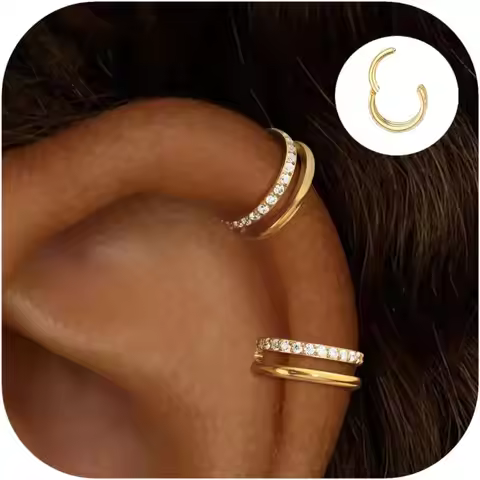 Women Trendy 14K Gold Plated Stainless Steel Small Cartilage Double-Hoop Helix Conch Piercing Earrin