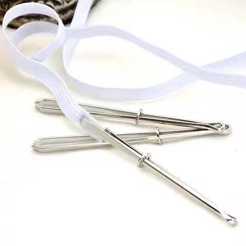 2-Pack Elastic Threading Tools, Metal Belt Clip with Guide Needle,DIY Sewing Accessories for Home Ma