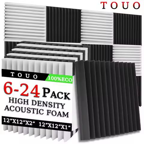 Acoustic Foam Sound Absorbing TOUO 6/12/24 Pcs Acoustic Foam High Density Wall Soundproofing Home St