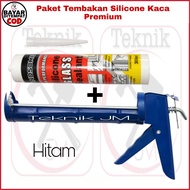 Paket Lem Kaca Dan Tembakan Sealant - Silicone Silent Botol Warna [ BENING - HITAM - PUTIH ] Seng Ba