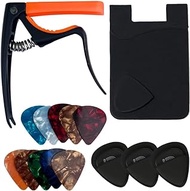 Guitar Capo, Silicone Guitar Pick Holder 3 Pack, Phone Wallet and 10 guitar pick pack | Accessories for Guitar Bass Ukulele Banjo