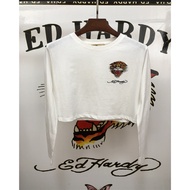 ED Edhardy Street Wear New Style Printed Hot Diamond Tiger Head Ladies Casual Cropped Short Long-Sle