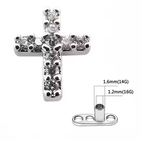 JHJT 1PC Micro Dermal Anchor Piercing G23 Titanium Slivery Cross Skin Diver Implants Body Jewelry