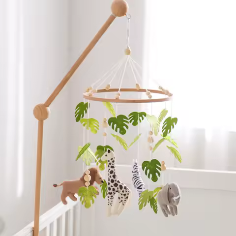 Baby Bed Bell Rattles Toys Crib Mobile Wooden Soft Felt Forest Animal Musical Rattles Hanging Toys C