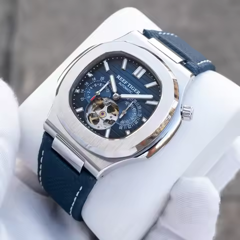 Reef Tiger Men Automatic Watch Luxury 44mm Square Mechanical Wristwatch Sapphire Luminous Skeleton D