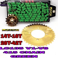 SPOKET SET JRP 415 GREEN 132L SPOKET GOLD REAR 28T-42T FRONT SPOKET GOLD 14T/15T/16T SPOKET JRP GOLD