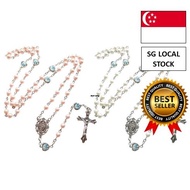[SG FREE 🚚] White Rosary Catholic Necklace Catholic Necklace Crystal Pink-Pearl Long Chain
