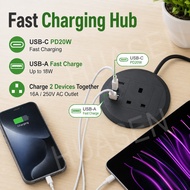 Desk Power Socket with USB-C PD20W, Recessed Table Power Outlet 16A 250V, USB-A Fast Charging, 2m Ca