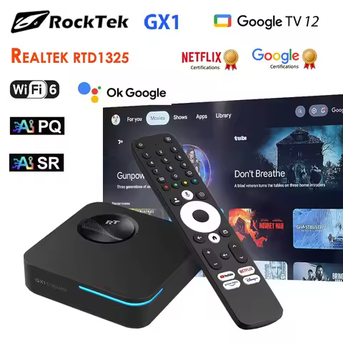 RockTek GX1 UHD AndroidTV 12 Box Netflix Google Certified 4GB 32G Realtek1325 Support Dolby Atmos 2T