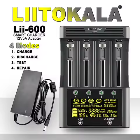LiitoKala Lii-600 Battery Charger 12V5A For Li-ion 3.7V and NiMH 1.2V Battery Lii-202 402 Lii-S8 S12