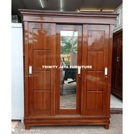 Lemari Pakaian 3 Pintu Sliding Kayu Knockdown /trinityjayafurniture