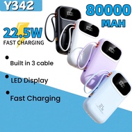 Powerbank 100000mah original powerbank fast charging Y342 PD22.5W Portable 80000mAh Comes with 3 cab