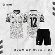 Jersey Bola Custom Name and Number Dewasa Perempuan Kids Futsal Malaysia Football Jersey Running with Fire Volleyball Jersi Murah Plus Size Jersey Bola Dengan Seluar Berkualiti