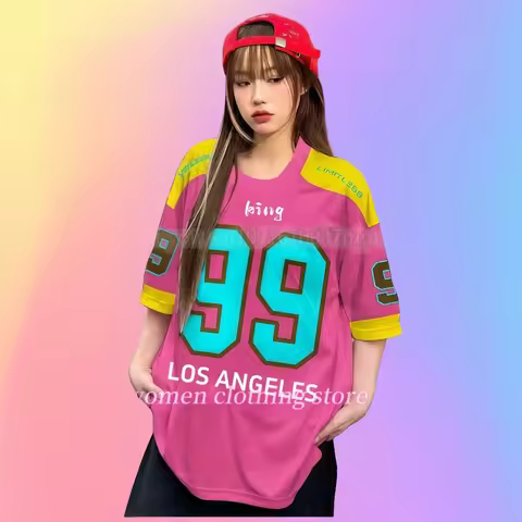 Women's Los Angeles No.99 Fashion Printed Round Neck T-shirt Summer Graphic T-shirt Baseball Jacket 