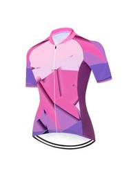 1件漸層色印花自行車運動衫女短袖單車上衣