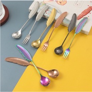 Feather Shape Spoon Fork Coffee Spoon Cake Spoon Dessert Spoon Fork Fruit Fork Stirring Spoon Mug Sp
