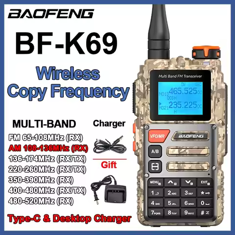 Baofeng BF-K69 Camo Walkie Talkie Air Band AM FM Wireless Copy Frequency Long Range Type-C 2 Way Ham