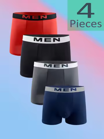 Men's 4-Pack Polyester Boxer Briefs - "MEN" Waistband, Comfortable & Stylish